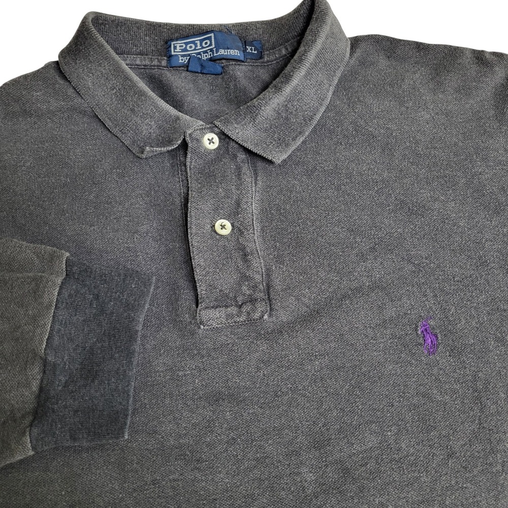 Polo Ralph Lauren Mens XL Long Sleeve Polo Shirt Gray Purple Pony Logo Vintage